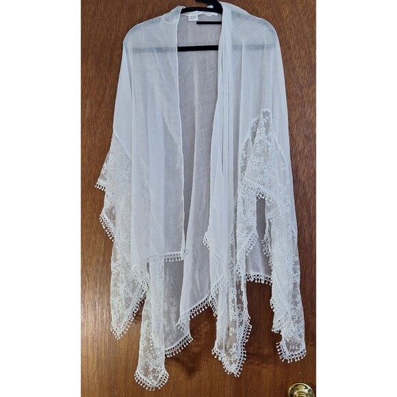 White Lace fringe shawl modest - Picture 1 of 5